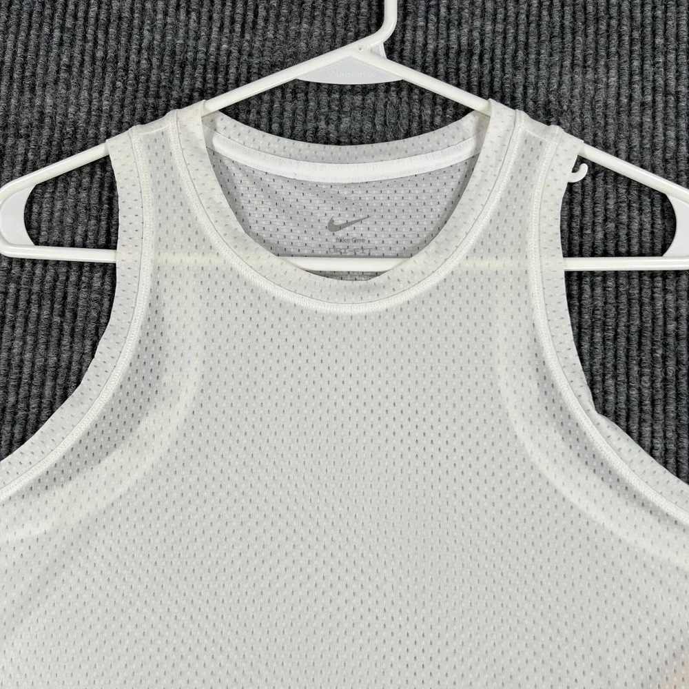 Nike Cropped Tank Top Womens Large White Sleeveless Dri Fit Mesh Gym Workout New